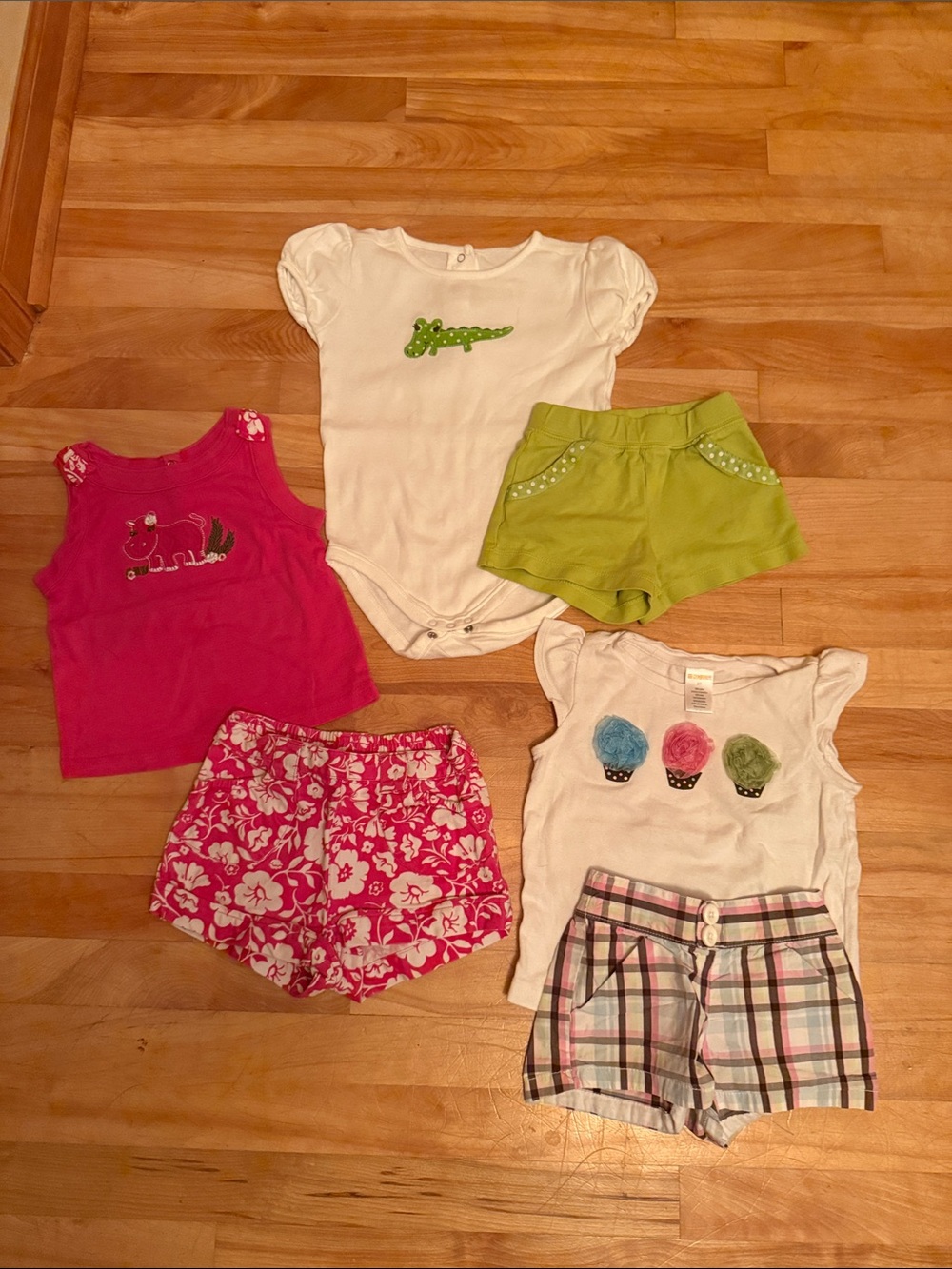 Gymboree Girls Mix & Match Shorts and Tops Set - White, Pink, Lime, Plaid